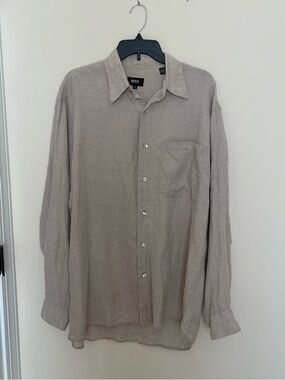 Hugo Boss Men's Light Taupe Linen Button-Down Long Sleeve Shirt Men’s Size XL